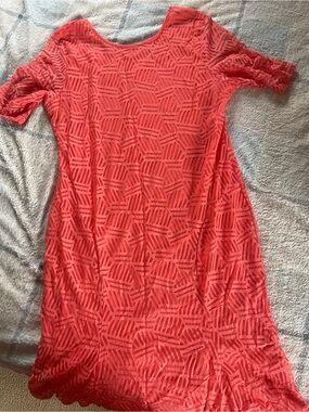 Cato Coral Lace Overlay Short Sleeve Dress
